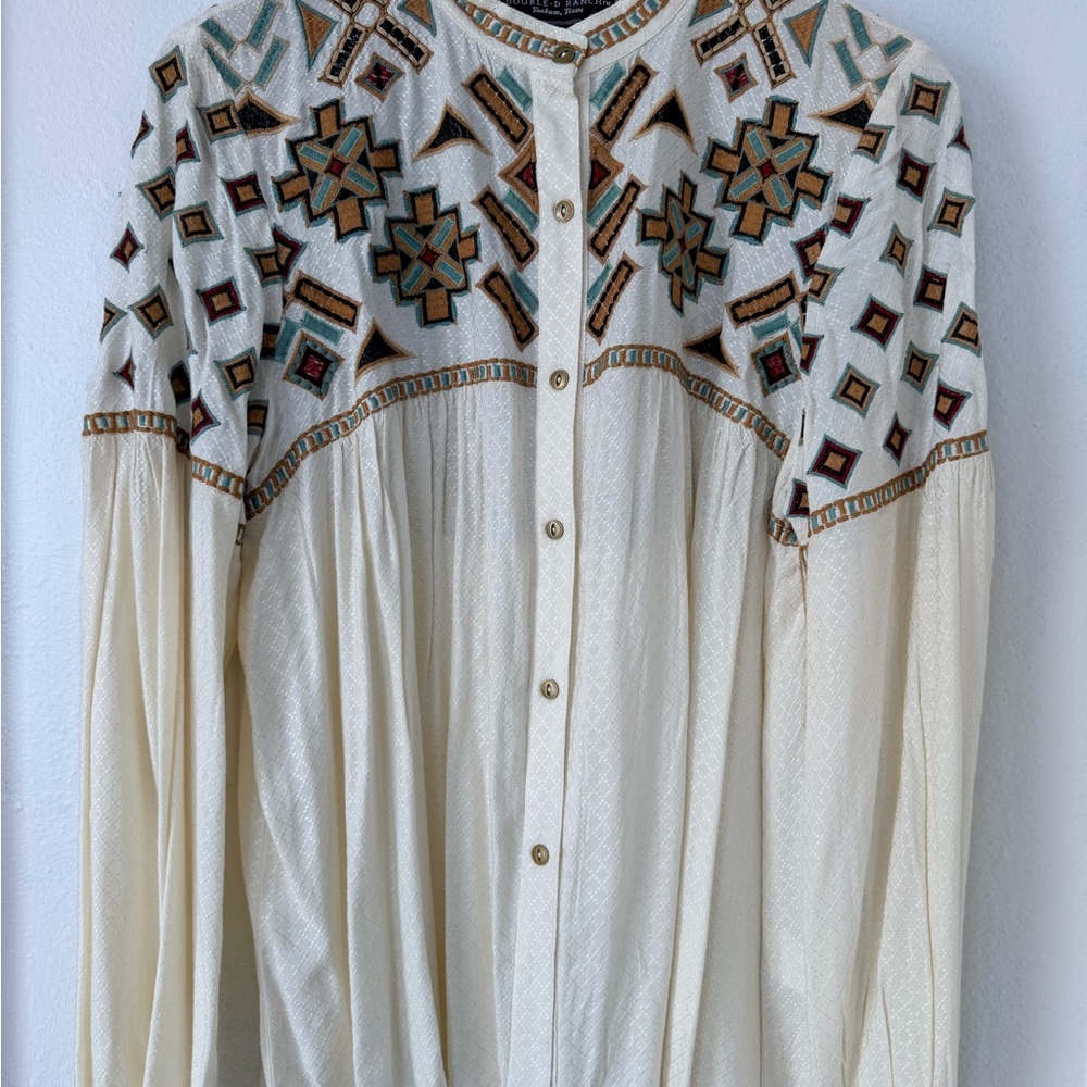 Double D Ranch Cream Blouse with Multicolor Embroidery